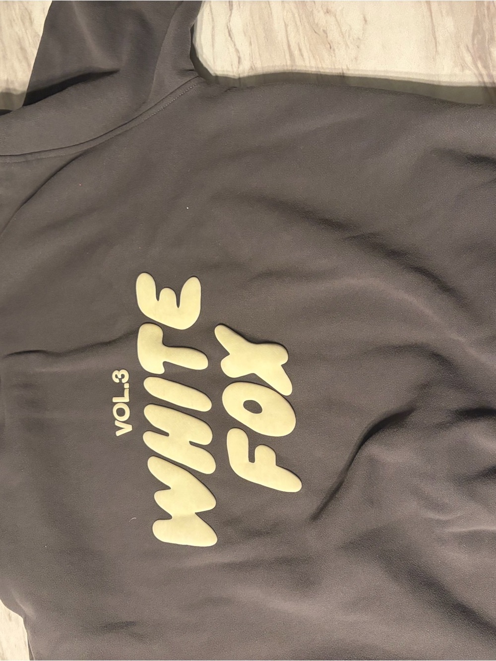 White Fox Kids' Graphic Hoodie - Charcoal with Cream Logo